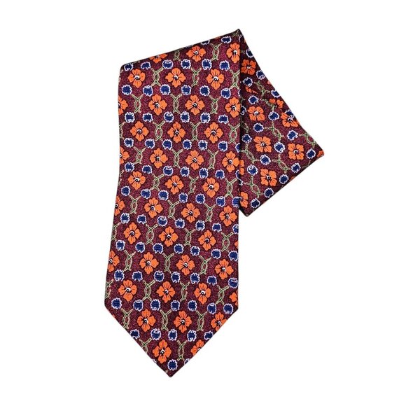 Zanzara New Italian Silk Floral Print Vintage Retro Long Necktie - Picture 1 of 5